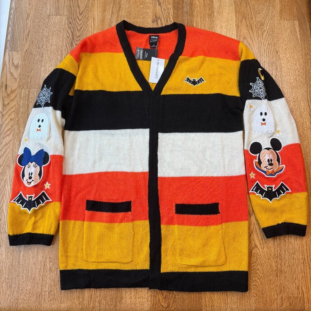 Disney Her Universe Halloween Striped Cardigan Mickey Candy Corn Small NWT